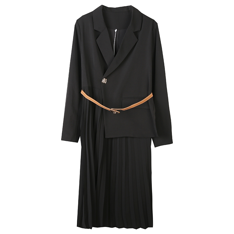 

Women Casual Plus Size Polyster Dresses Suit Dress Casual Summer Spring Long Sleeve Europe Irregular Pleated Draped Slimming Lady Wear to Work Clothing, Apricot dress