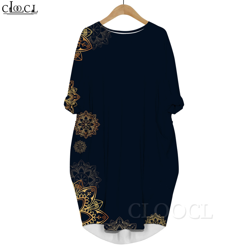 

Women Retro Pattern 3D Printed Dress Long Sleeve Gown Pocket Round Neck Loose Dresses Plus Size Dress Black Dresses 220616, Long sleeved dress20
