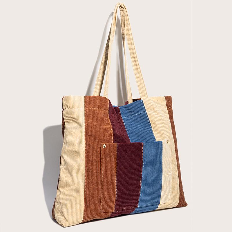 

Evening Bags Spring Autum Women'S Tote Bag Corduroy Shoulder Girls Shopper Big Purses Fashion Casual Contrast Stitching Large CEvening