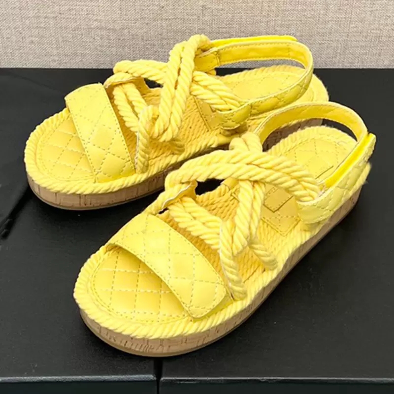 

top quality New Hemp Rope Summer Shoes Ladies Sandals Fashion Flat Open Toe Roman Sandals 35-40, As pic 3