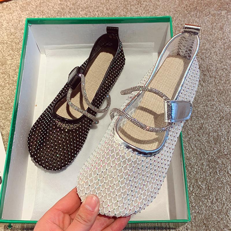 Sandals 2022 Summer Women Bling Shoes Flats Plus Size Ladies Elegant Perspective Mesh