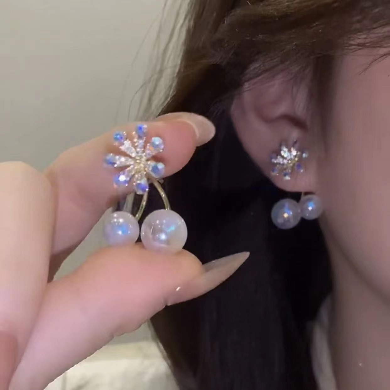 

Earrings S925 Silver Needle Flower Ear Nail Net Red High Sense Super Fairy