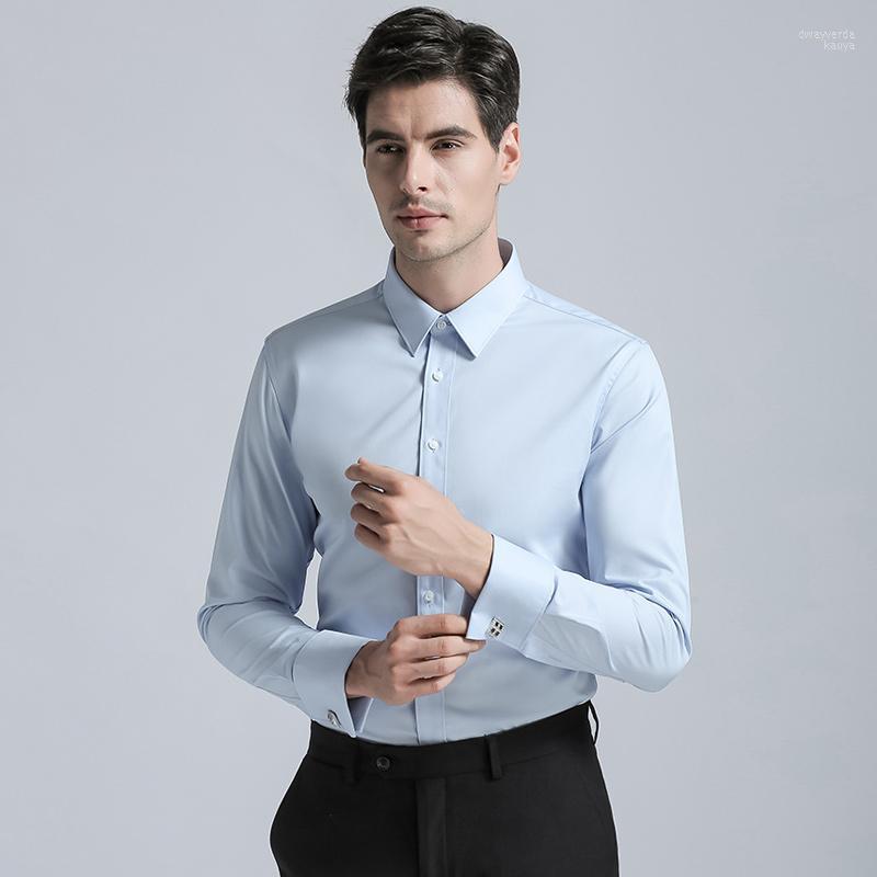 

Long Sleeves Cotton Men Dress Shirts Men's Solid Color Business Suits Casual Regular Fit Cufflink Dway22, Sky blue