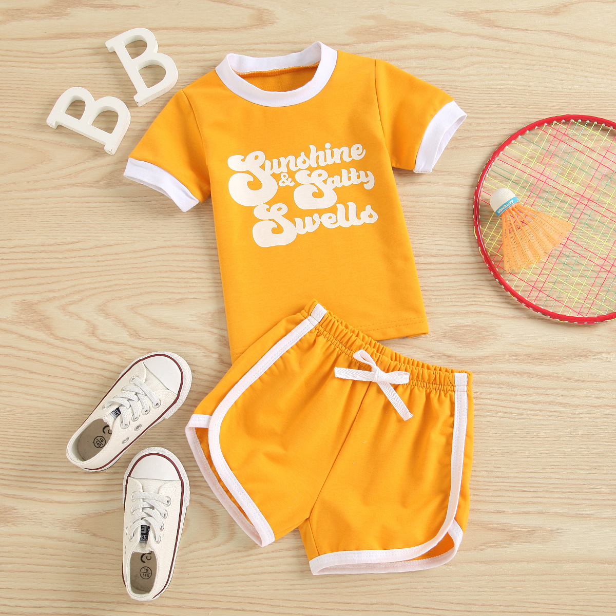 

Summer Sports Infant Baby Girls boy Clothes Set Causal Letter Print Short Sleeve T Shirts Top with Shorts Tracksuit, As picture