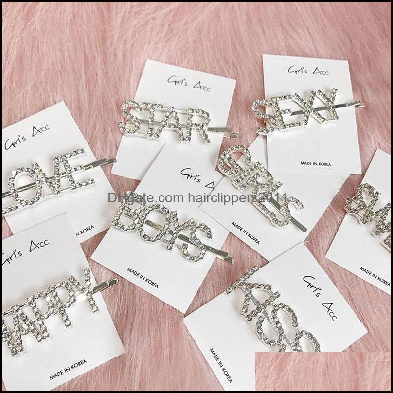 

Hair Accessories Tools Products New Iced Out Fl Rhinestone Bling Letter Hairpins Headwear For Girls Children Clips Pins Barrette Drop Deli