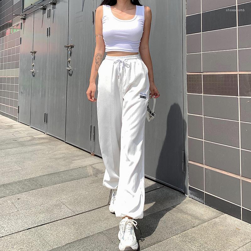 

Women' Pants & Capris Waist High Velvet Women Patchwork Harajuku Straight Leg Letter Streetwear Embroidery Sportswear 2022 Loose Trousers, White