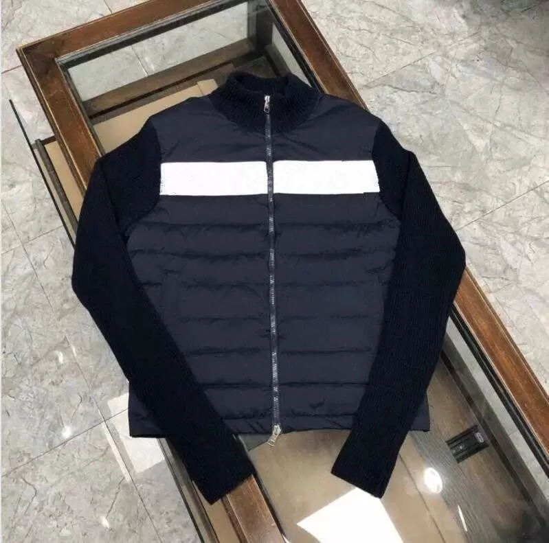 

Men knitting Stand Collar Down Coat Thick Warm Double Zipper Design Jacket Slim Parkas Black /Dark Blue