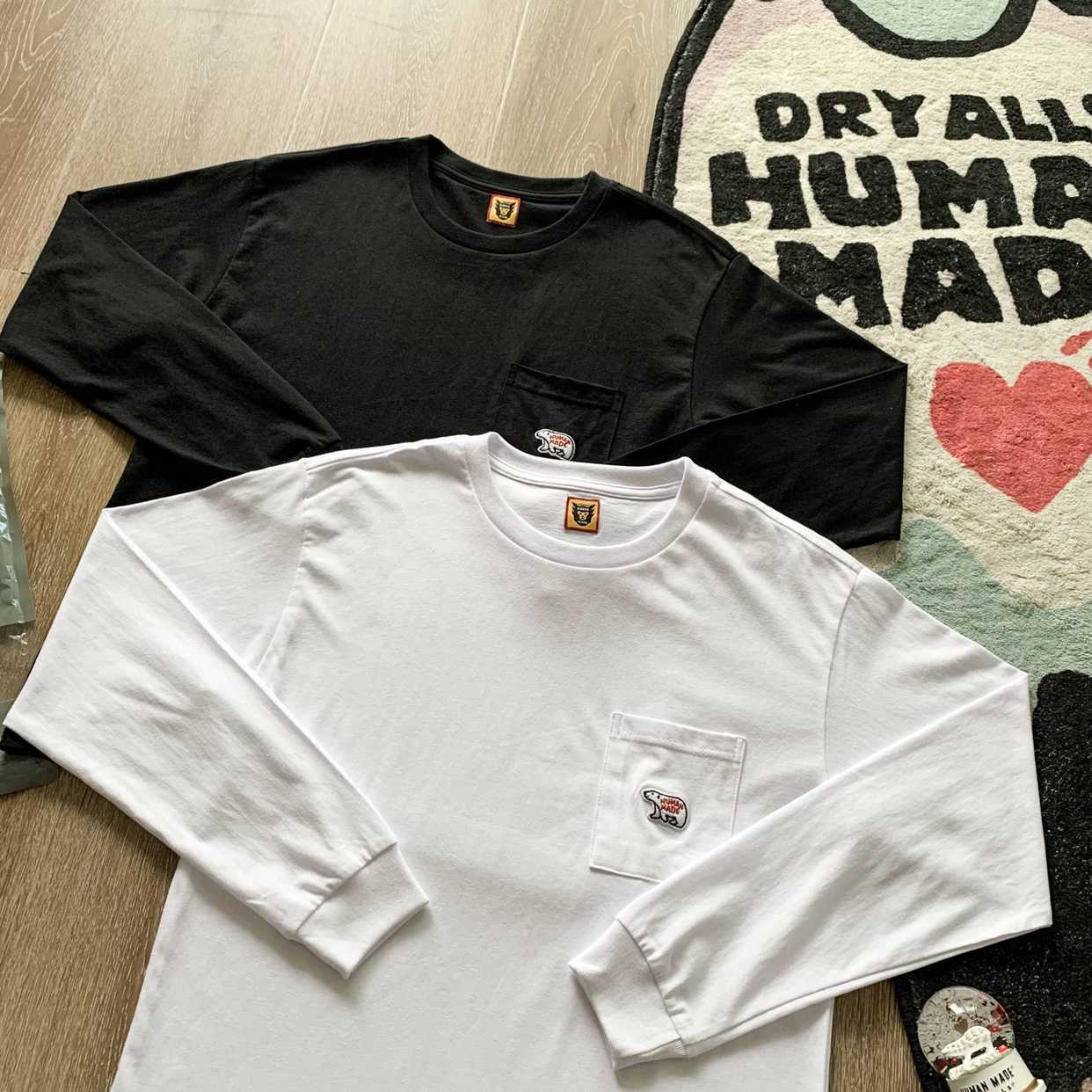 

Men' Hoodies Correct version Nigo human made polar bear pocket for couples autumn Round Neck Long Sleeve Tee, White