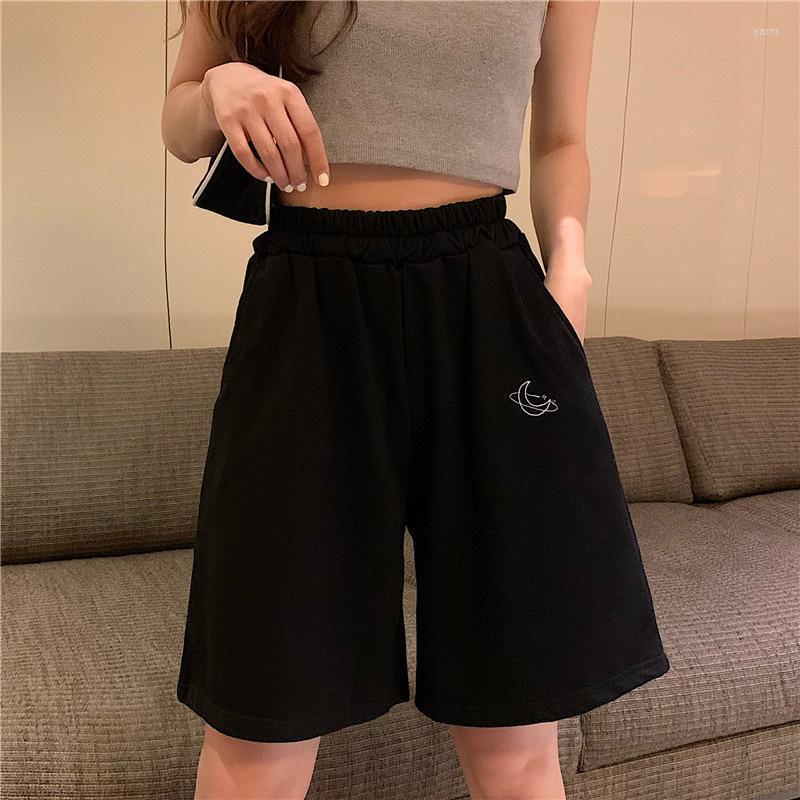 

Women' Shorts Women Summer Loose 3XL Solid Embroidery BF Wide-leg Knee-length Harajuku Casual Simple High Elastic Waist Clothing, Black