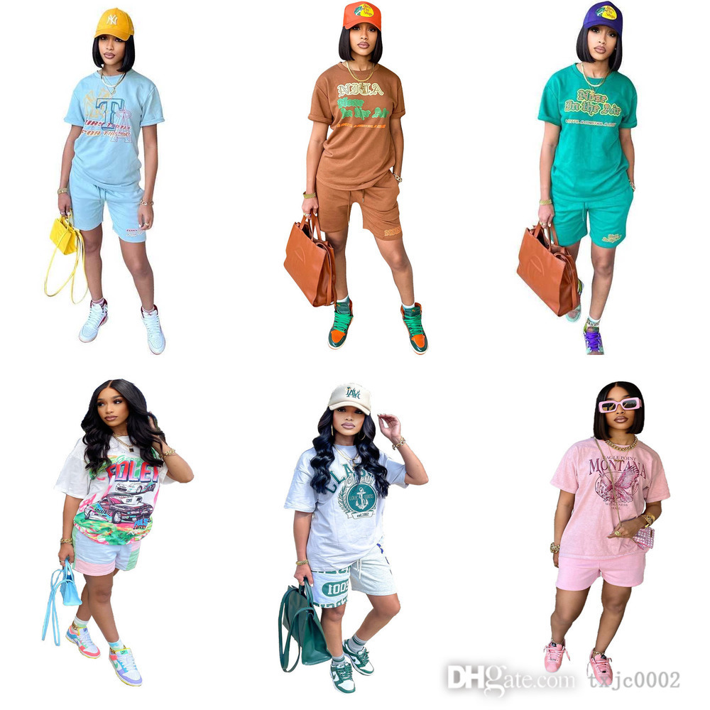 

2022 Plus Size Women Clothing Tracksuits Summer Casual Outfits 2 Piece Pants Set Letter Printed T Shirt And Shorts Suit, White