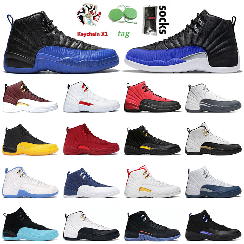 

Jorden 12 Hyper Royal Mens Basketball Shoes Jumpman 12s High Sneakers Flu Game Black Twist Dark Grey University Gold Indigo FIBA Gym Red Men OG Trainers Size US13, C4 reverse flu game 40-47