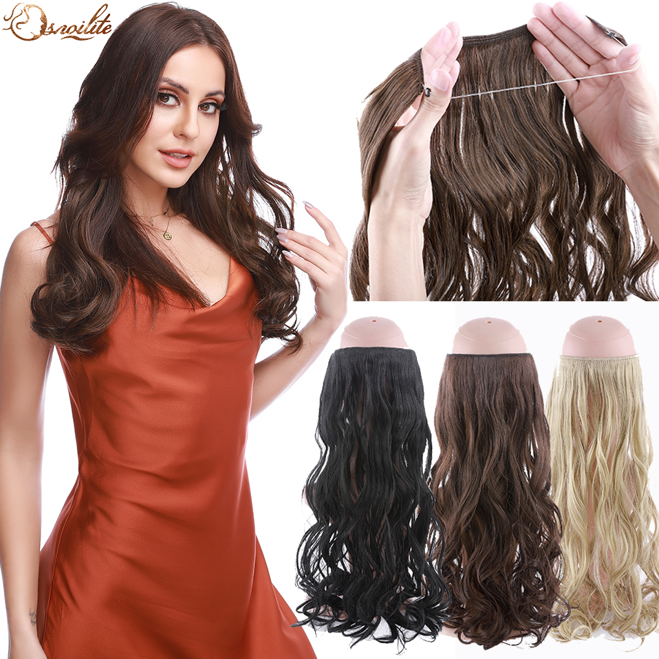 Costume Accessories 20Inches Synthetic Natural Hair Invisible Wire In Hair Extensions No Clip With Secrect Line Easy Attach Hairpiece-image-772564191