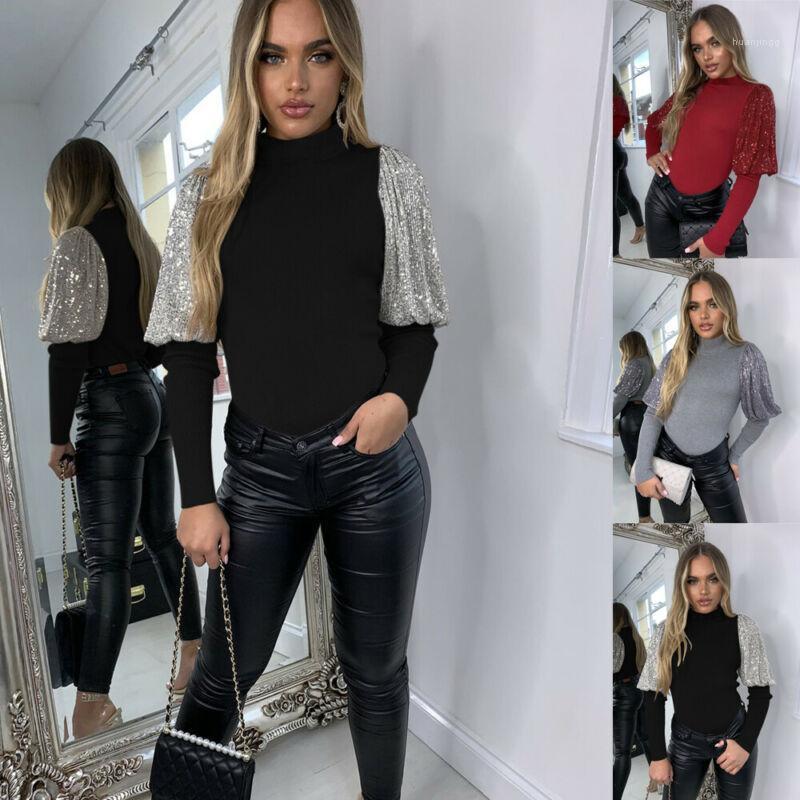 

Fashion Blouse Women Casual Womens Tops And Blouses Ladies Sequined Long Sleeve Turtleneck Slim Fit Shirt Plus Size Women' & Shirts, Black