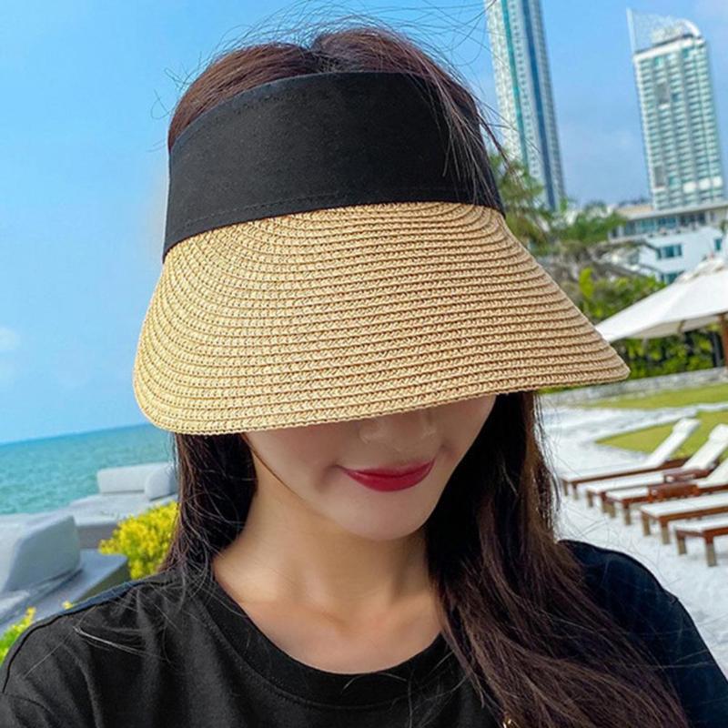 

Visors Trendy Anti-UV Summer Sun Hat Women Straw Convenient ProtectionVisors, Black