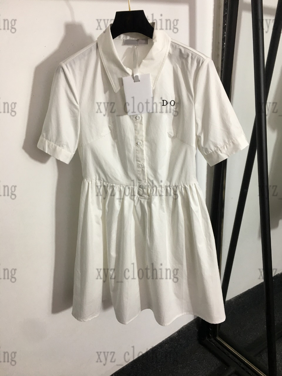 

womens casual dresses newly designer shirts dress polo neck skirts short sleeve embroidery skirt 2022 summer letter Half Open Button Waist Lapel Cotton Shirt Dress, White