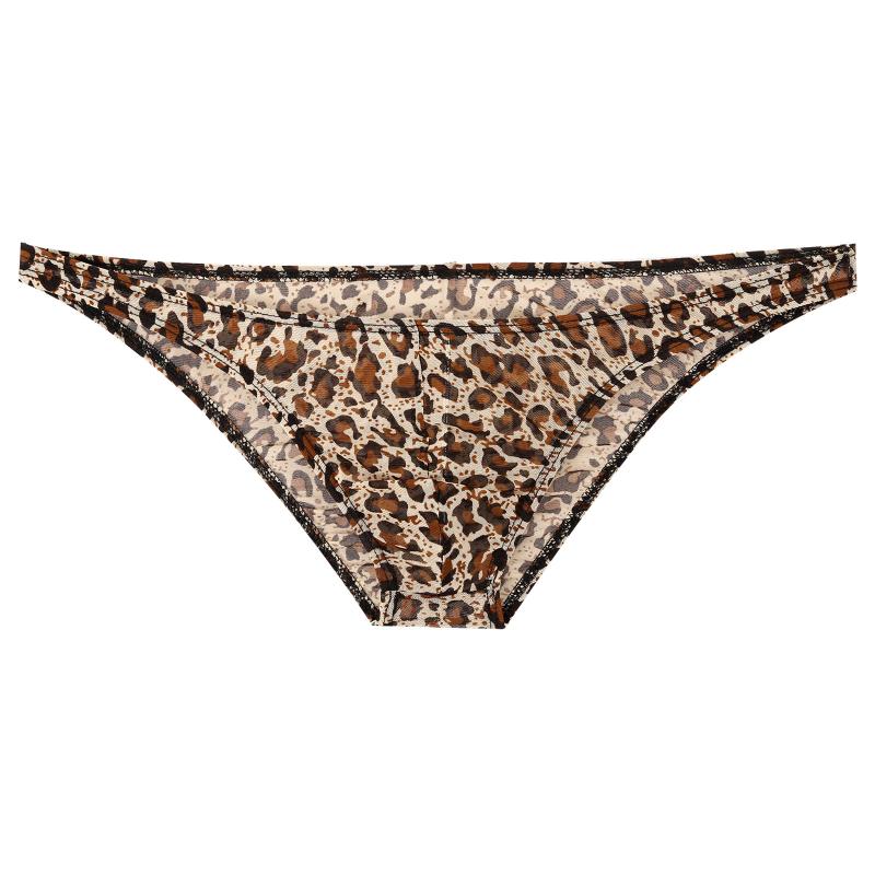 Men&#039;s Swimwear Men Sexy Leopard Print Briefs Fashion Printed See-through Mesh Bikini Low Rise Elastic Waistband Underpant Male UnderwearMen&-image-777444669