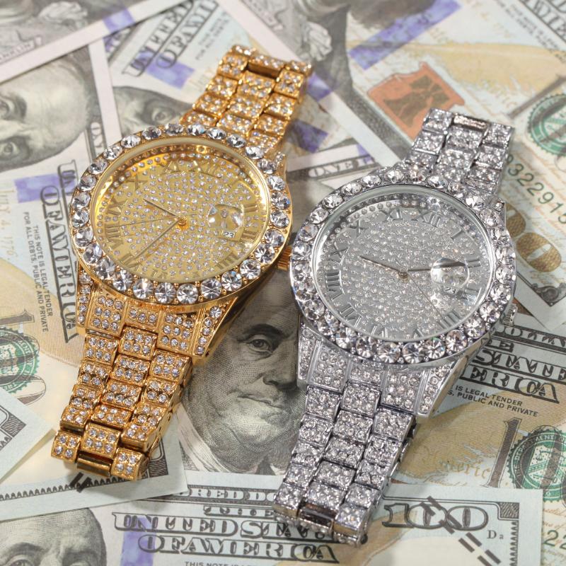 

Wristwatches Hip Hop Micro Paved Cubic Zirconia Bling Iced Out Men Gold Bracelet Watch Band Link Chain Bracelets Bangles For JewelryWristwat
