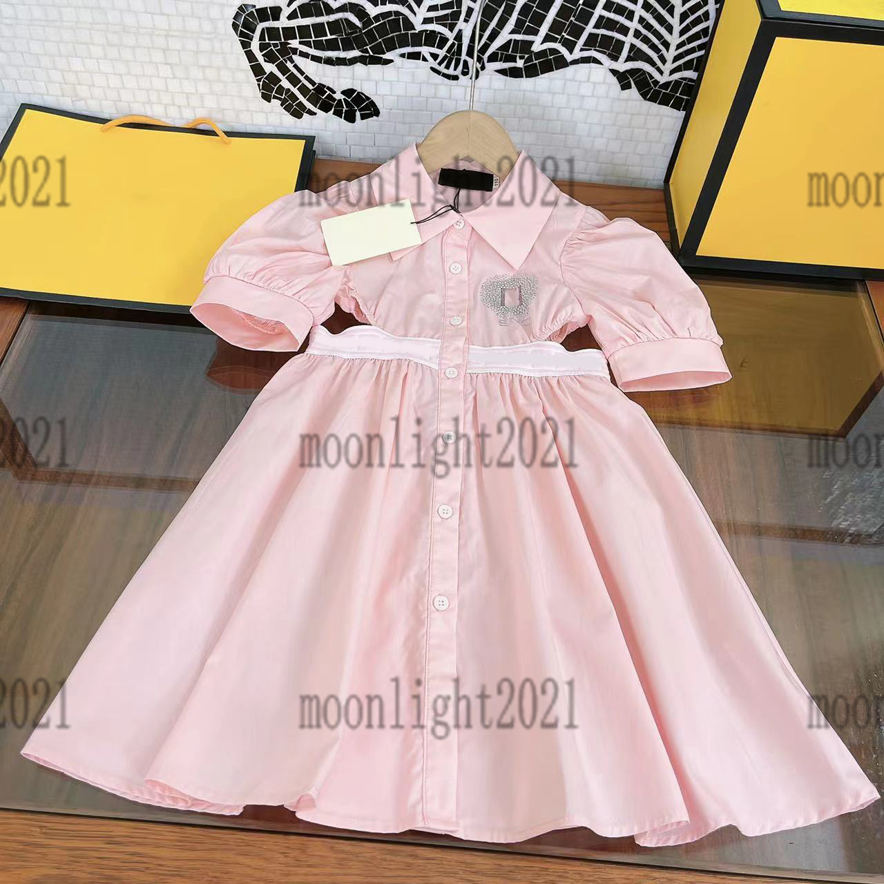 

2022ss summer brand designer girl polo pink dress Side waist cutout design childrens fresh cotton dresses short sleeve girls princess wear size 110-160cm, 03