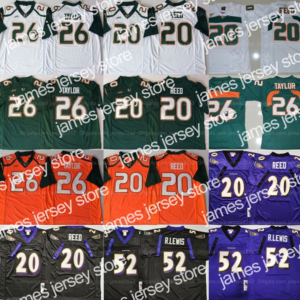 

New Vintage Football Jersey Sean #26 Taylor Ed #20 Reed Ray #52 Lewis Men's All Stitched White Black Green Orange Purple Jerseys Top Quality, As shown