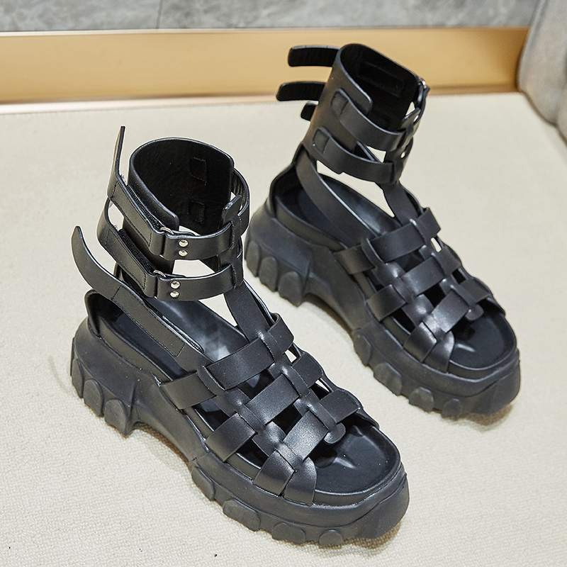 

High Heels Women Gladiator Sandals Fashion 2022 Summer Casual Weave Genuine Leather Platforms Shoes Woman P20D50, Black- 188