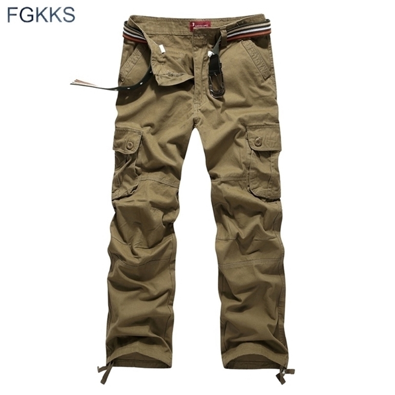 

FGKKS Arrival High Quality Spring Style Fashion Clothing Solid Mens Cargo Pants Cotton Men Trousers Joggers Plus Size 201126, Army green