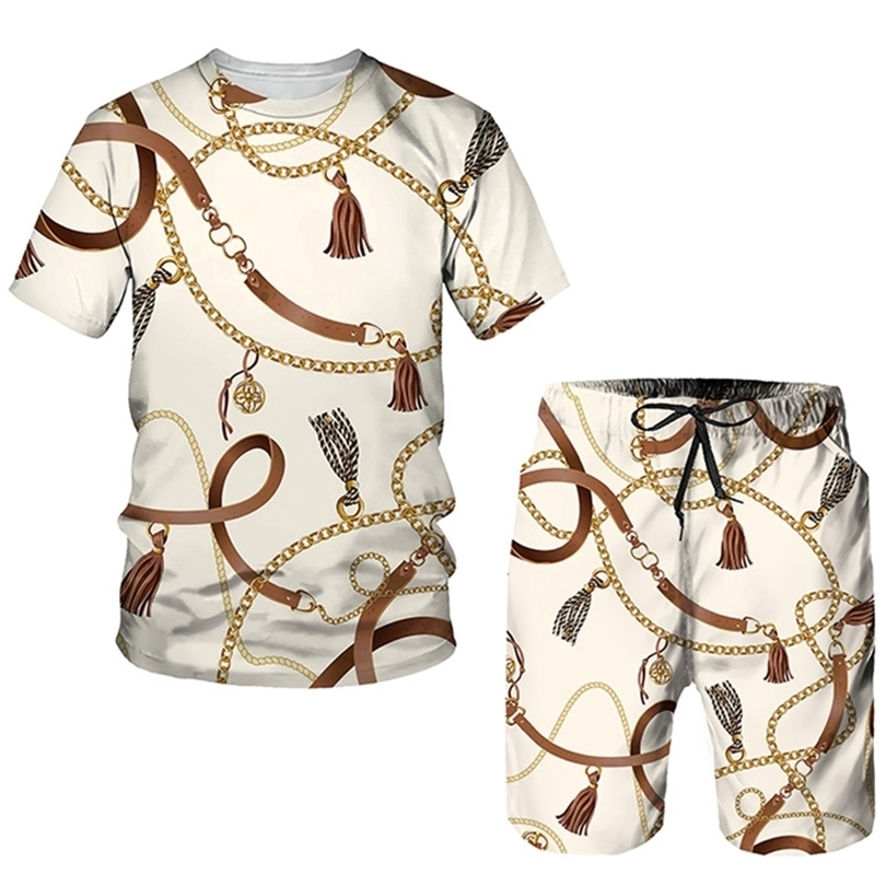 Vintage Printed Mens Summer Two Piece Sets Fashion Casual Short Sleeve T shirts And Outfits Men Hipster Streetwear 220621