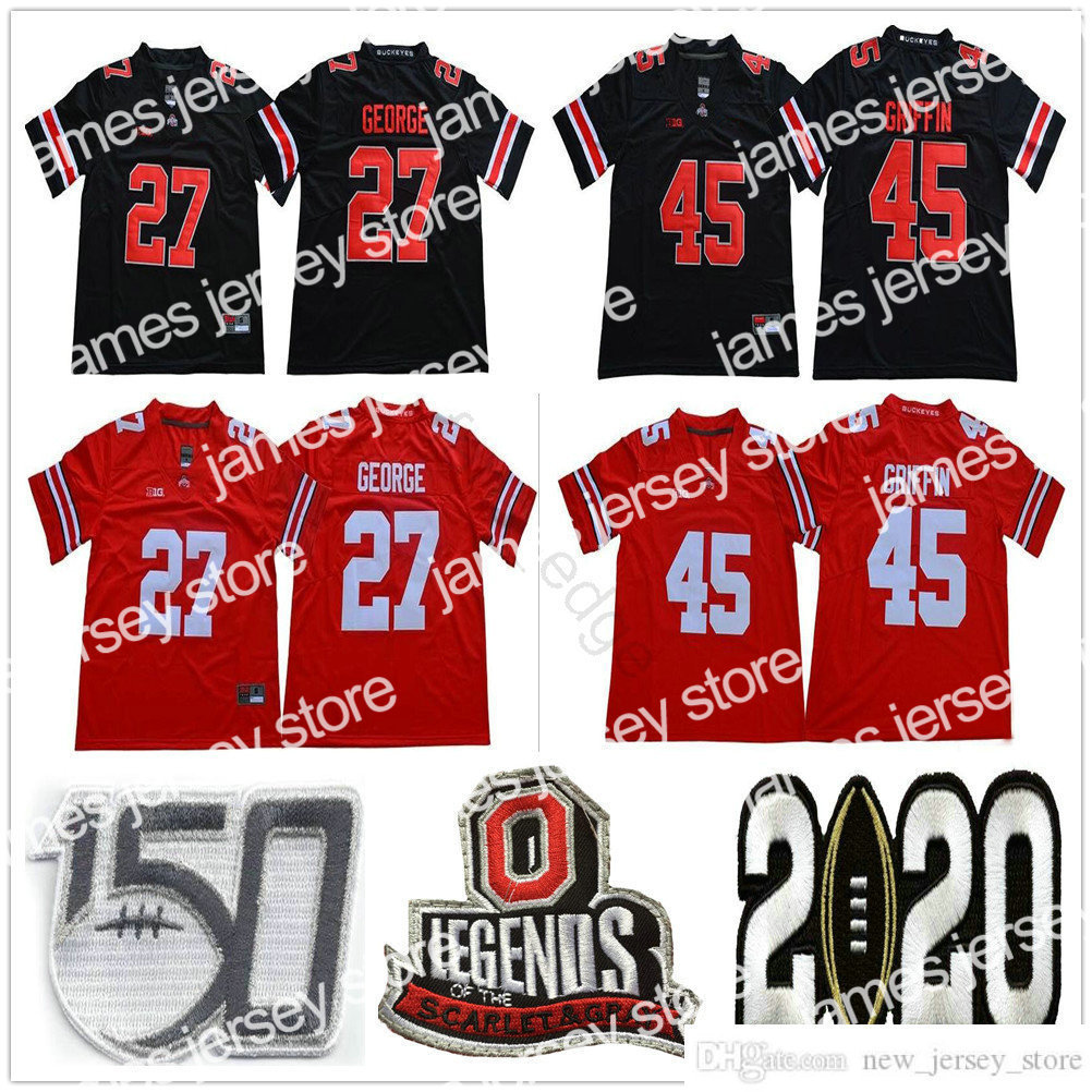 

James NCAA Vintage Ohio State Buckeyes College Football Wear #27 Eddie George Jerseys Red Black University Stitched 45 Archie Griffin Jersey Shirt, As picture