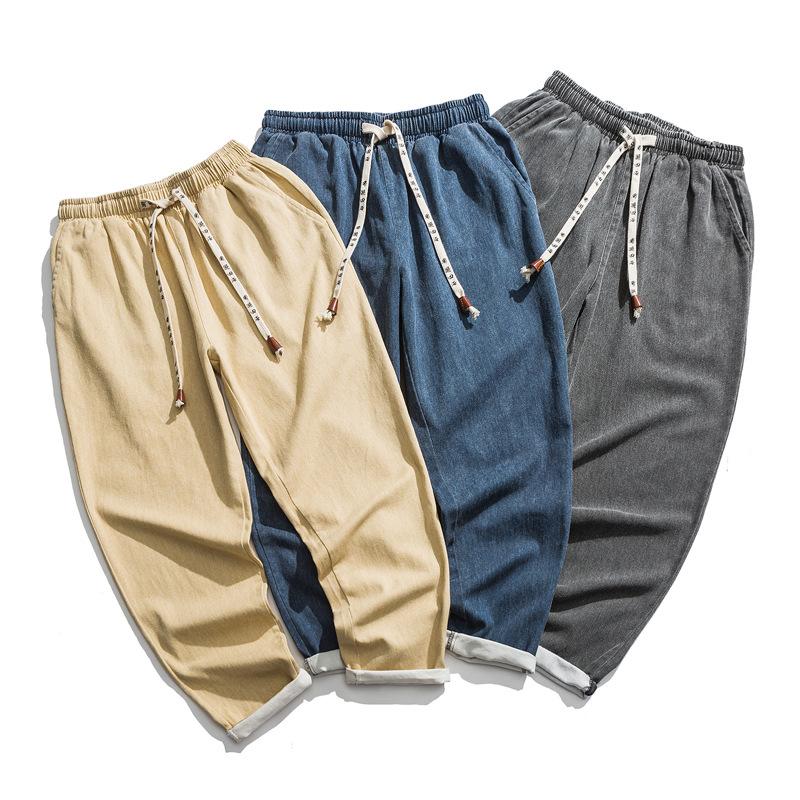 

Men's Pants Old-Fashioned Washed Vintage Denim Casual Spring Autumn Chinese Style Trousers Men MA442Men's, Black