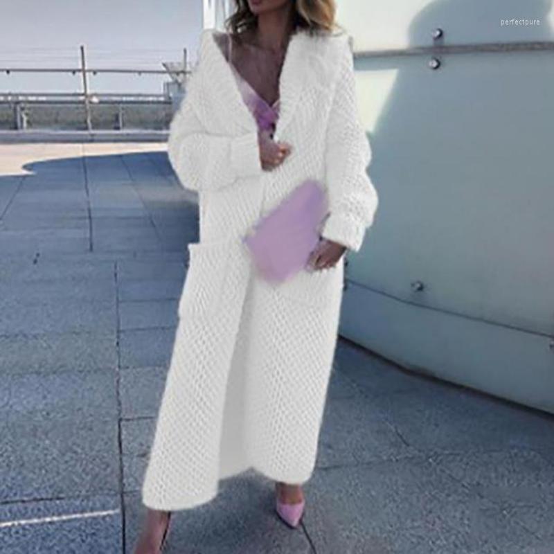 

Women's Knits & Tees 2022 Women Long Cardigan Solid Color Pockets Autumn Winter Lapel Sleeve Warm Sweater Coat Streetwear Perf22, White