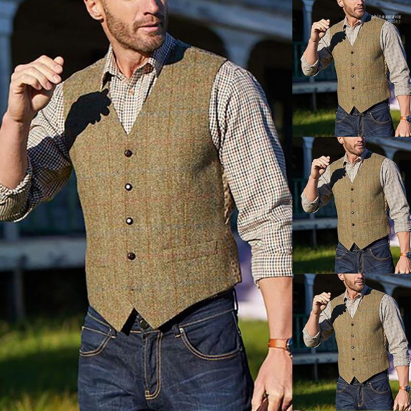 

Men's Vests CYSINCOS Men Suit Business Office Clothes Models 2022 Fashion Casual Lattice Single-Breasted Versatile Vest Phin22