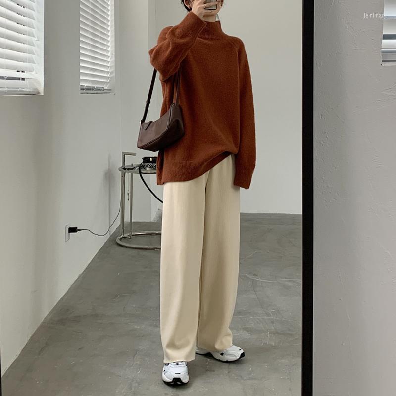 

Women's Sweaters Autumn And Winter Sweater Casual Solid Color High Neck Long Sleeve Loose Jemi22, Beige