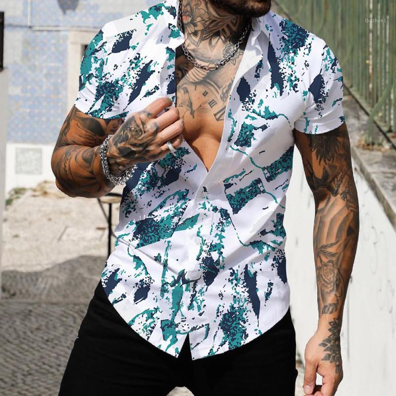 

Men' Casual Shirts Men Spring Summer Single Breasted Lapel Full Print Beach Short Sleeve Vacation Outdoor Holiday Shirt Large BlackMen, Green