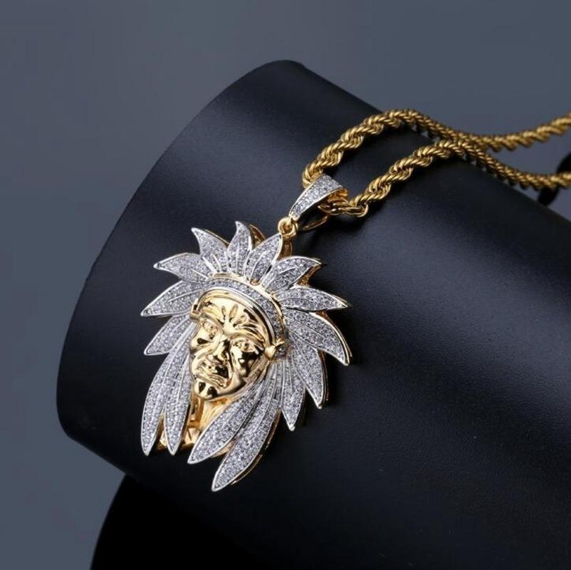 

Pendant Necklaces Classic Punk High Quality Metal Gold Plated Chief Necklace Shiny Zircon Inlaid Men's Rock Party JewelryPendant Necklac