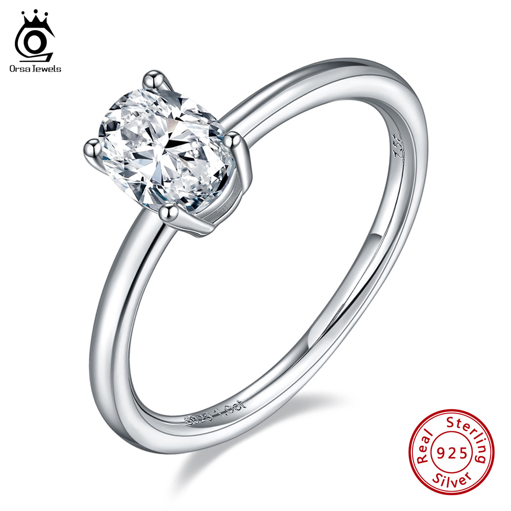 

ORSA JEWELS Moissanite Solitaire Ring 925 Silver 1ct D-E Color Oval Cut Moissanite Diamond Wedding Egagement Rings for Bride Women Wife Love Anniversary Gift SMR54