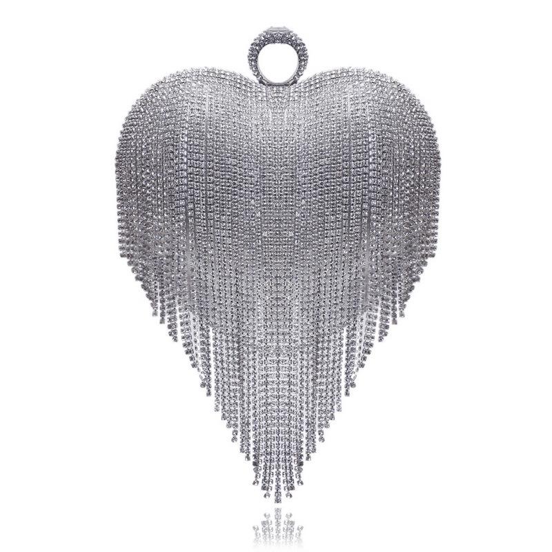 

Evening Bags Small Women Clutch Tassel Crystal With Handle Diamonds Finger Ring Beaded Wedding Handbags Purse YM1106Evening, Black