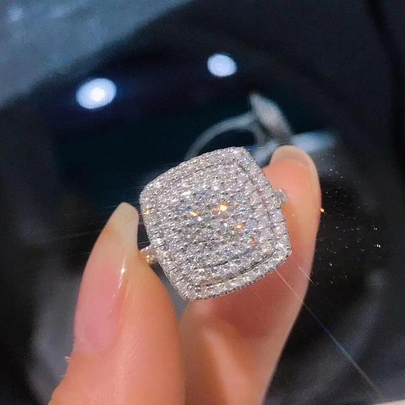 

Wedding Rings Luxury Female White Zircon Stone Ring Charm Silver Color Big For Women Cute Bride Crystal Square Engagement RingWedding