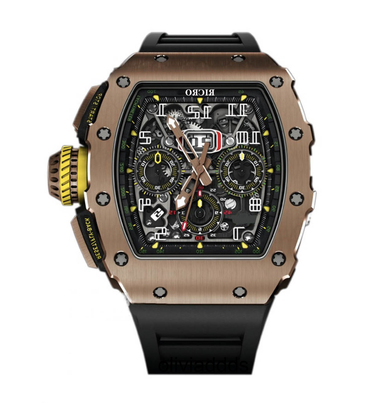 

Men's watch master stainless steel case mechanical automation butterfly buckle rubber strap hollow movement RICRO URKU