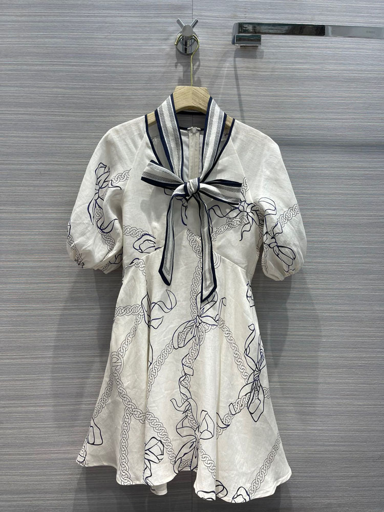 Robes de piste Milan 2022 Spring été en V couche Lantern Lantern Print Women's Designer Dress Brand Même style Vêtements