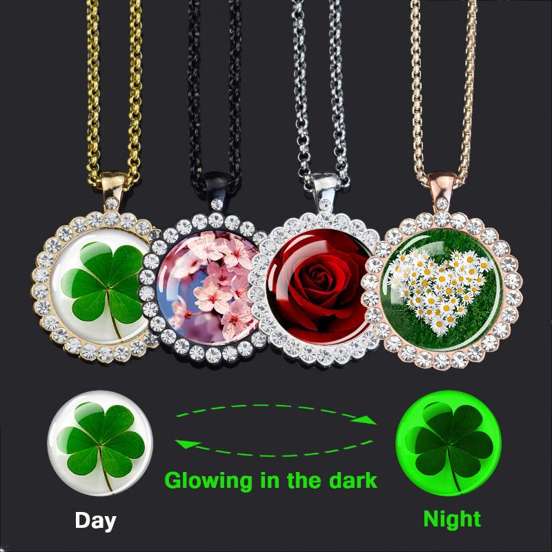 

Chains Esspoc Charms Crystal Necklace Punk Black Luminous Pendant For Women Men Gift Trendy Clover Jewelry WholesaleChains