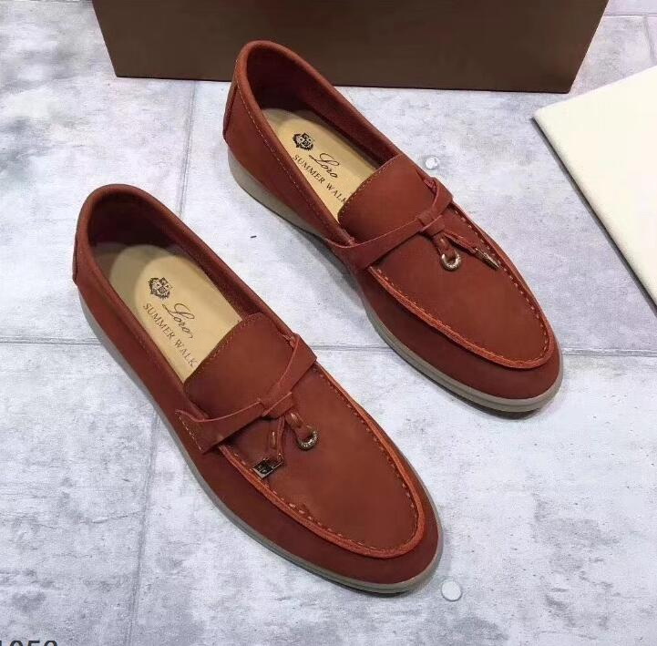 

Designer-Suede leather Mens Loro Walk shoes luxury sneakers nubuck Lock designer Flats Slip-on dress shoe Large size 45 46, Black