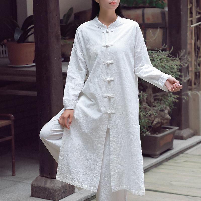

Ethnic Clothing Autumn Women Traditional Chinese Cotton Linen Outfits Gown Long Sleeve Tai Chi Robe Retro Kungfu Wushu UniformEthnic