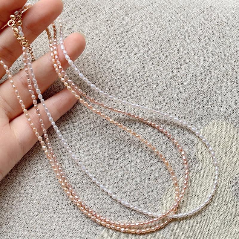 

Chokers 3-4mm Mini Rice Pearl Strand Necklace Simple Fashion Shiny Pearls Natural Freshwater Choker Jewelry For WomenChokers
