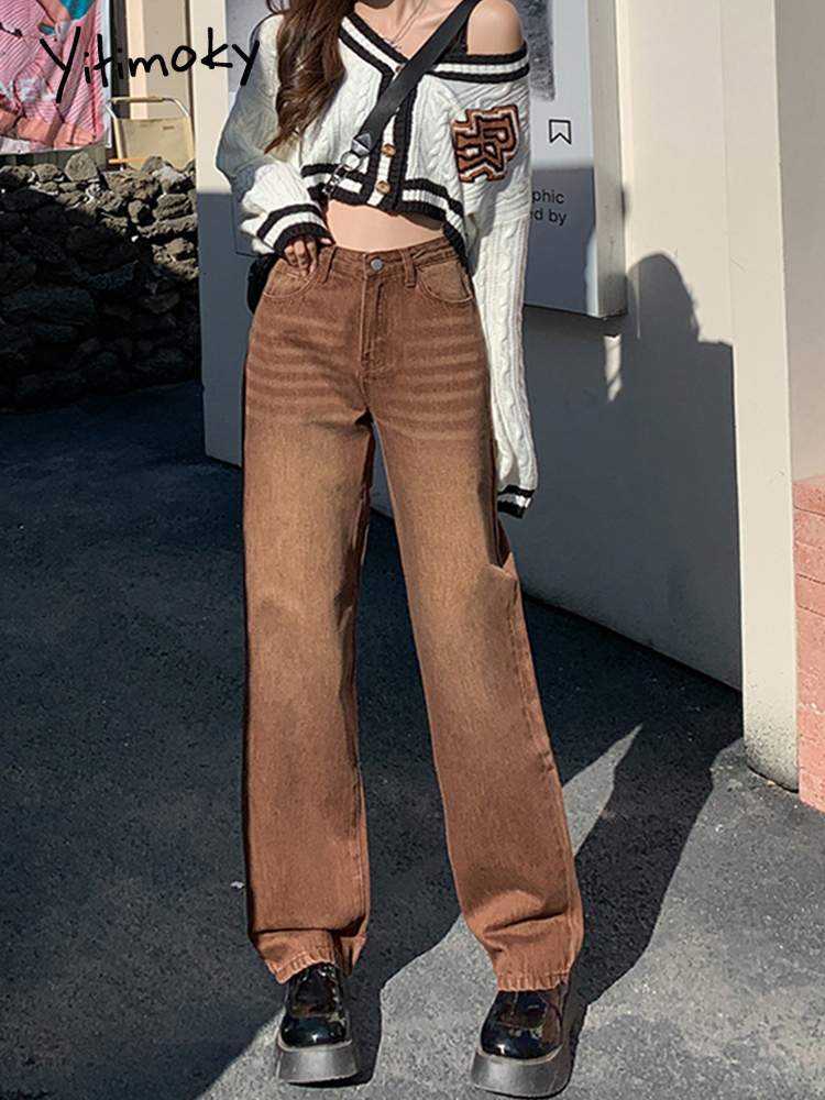 

Yitimoky Brown Vintage Baggy Jeans for Women Harem Mom Denim Streetwear TrouserVintage Quality Fashion Straight Pants, Dark brown