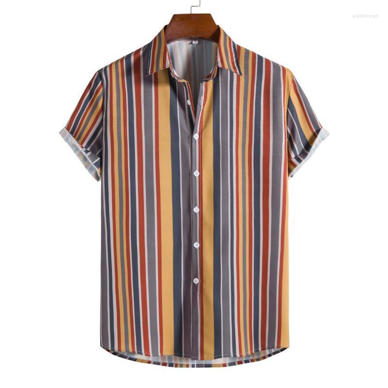 

Men' Casual Shirts Vintage Striped Print Hawaiian Shirt Men 2022 Summer Brand Short Sleeve Beach Harajuku Clothing Camisas HombreMen' Eldd, As picture show
