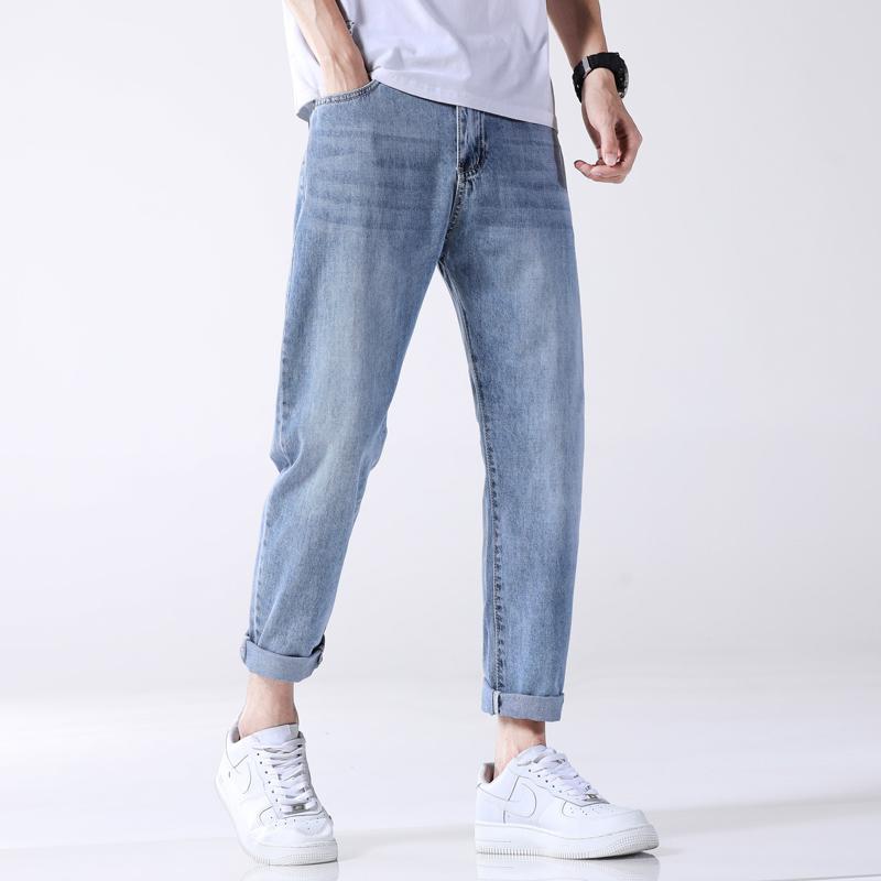 

Men's Jeans Nine-point Men's Stretch Small Feet Thin Section Hole Self-cultivation Youth Korean Trend Pants Men MenMen's, Light blue