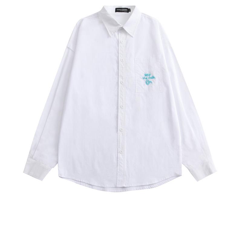 

Women's Blouses & Shirts Long Sleeve Loose Shirt Letter Embroidery Fashion Casual Button 2022 Streetwear Simple Turn Down Collar Pocket, Green