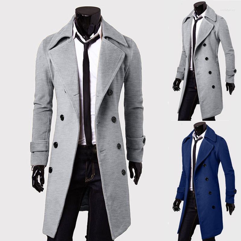 

Men's Wool & Blends Fashion Winter Men Slim Trench Coat Double Breasted Long Jacket Parka Casual Woolen Fleece Warm Windbreaker Viol22, Gy