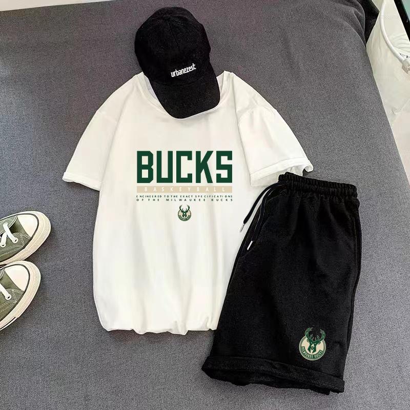 Men's Tracksuits Summer Men/Women Sports Suits Bucks Team Printing T-shirt Shorts Set Couples Tracksuit Tee Basketball SweatpantsMen's