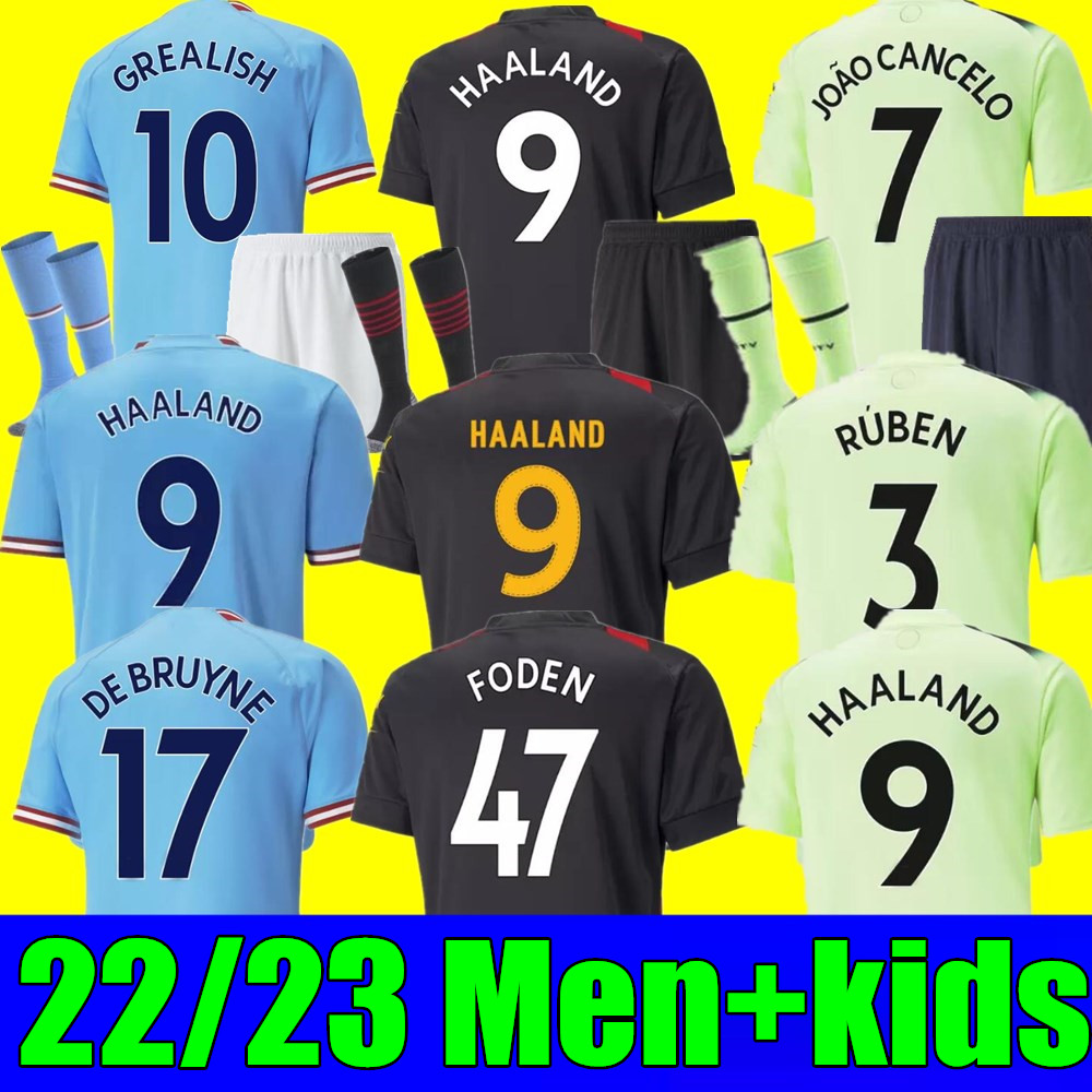 

Top New HAALAND soccer jersey 22 23 DE BRUYNE MANS CITIES GREALISH HAALAND JOAO CANCELO FERRAN MAHREZ foden 2022 2023 football shirt uniforms men kids kit sets, Kids 3rd+socks