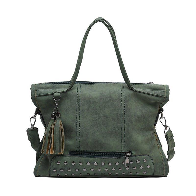 

Evening Bags Tassel Rivet Women's Bag Leather Shoulder Ladies Handbags Designer High Capacity Female Fashion Crossbody BagEvening EEveni, Black